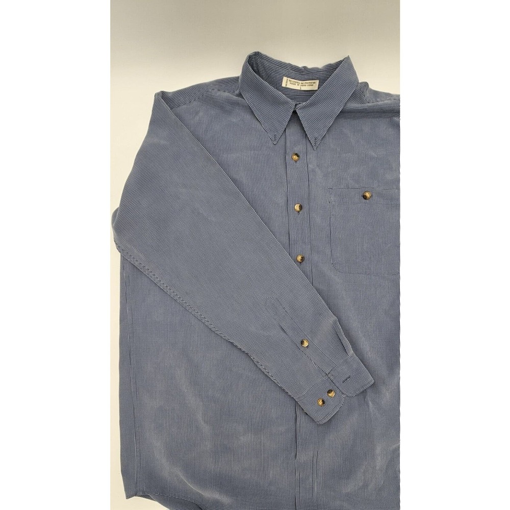 Orvis Mens long sleeve button down Pocket Blue Micro Checkered Large